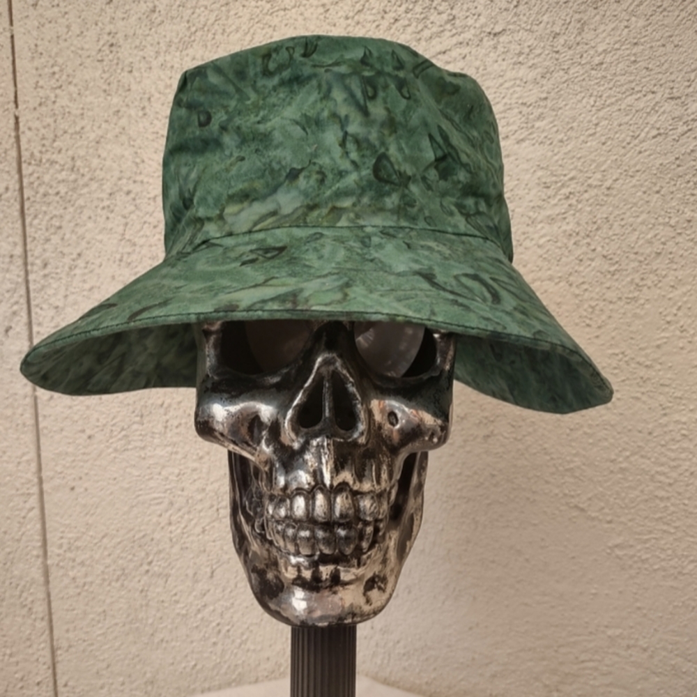 Handmade Forest Green Bucket Hat with Wide Brim Spring Summer Gardening Hiking